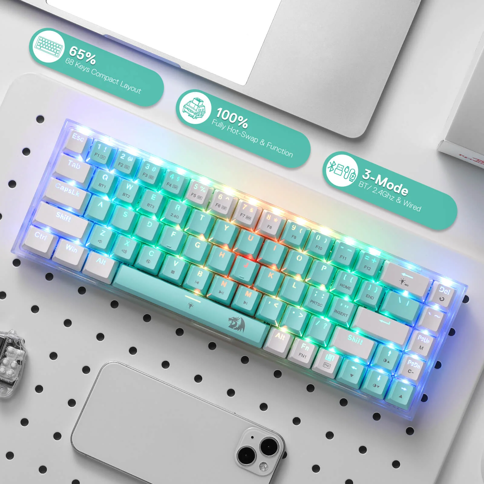 CASTOR K631 PRO 65% Mint Wireless Keyboard - Image 5