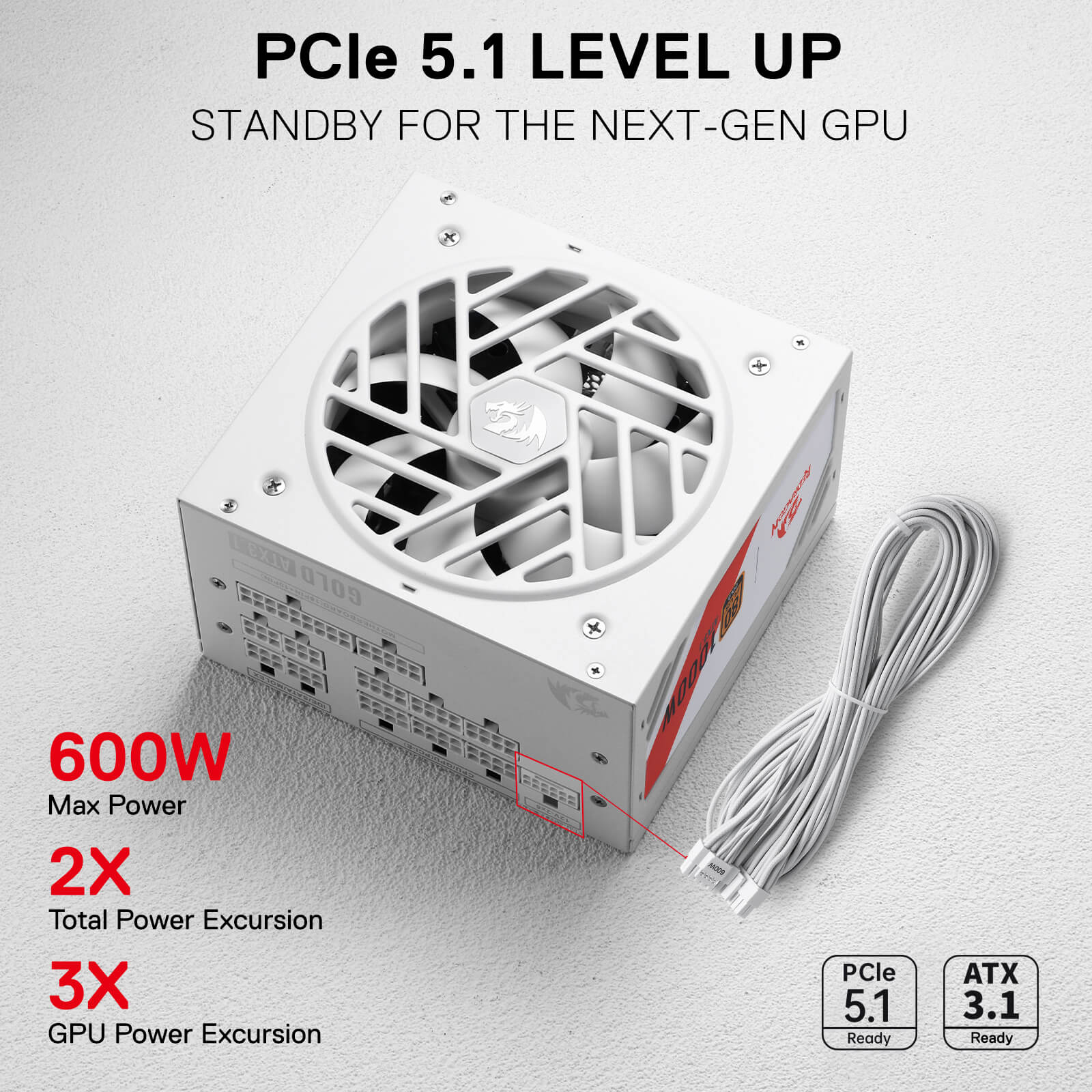 MASTER RGPS PRO 1000W 80 Plus® Gold ATX 3.1 PSU (Black & White) - Image 3