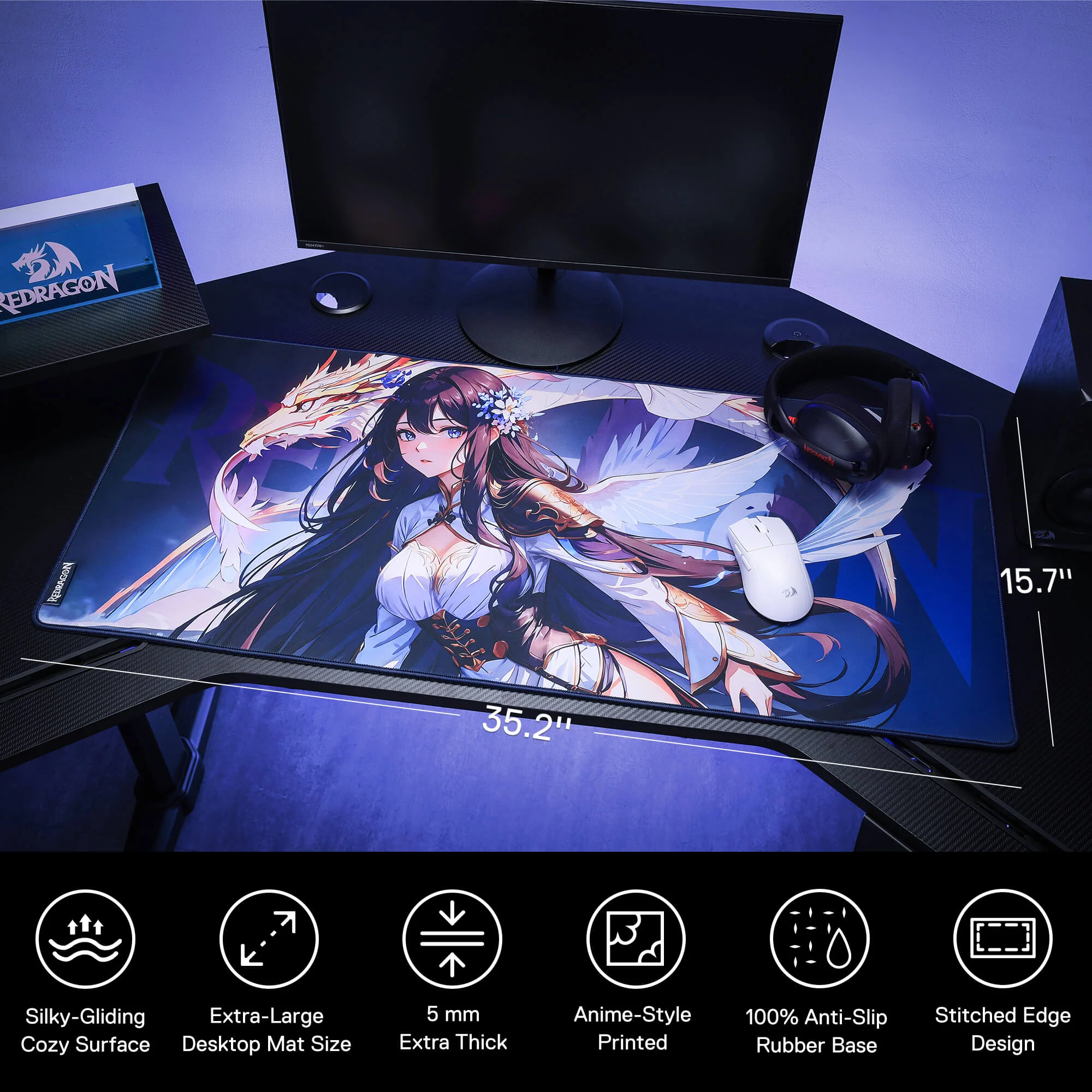 P046 Anime Blue Gaming Mouse Pad/Desk Mat - Image 4