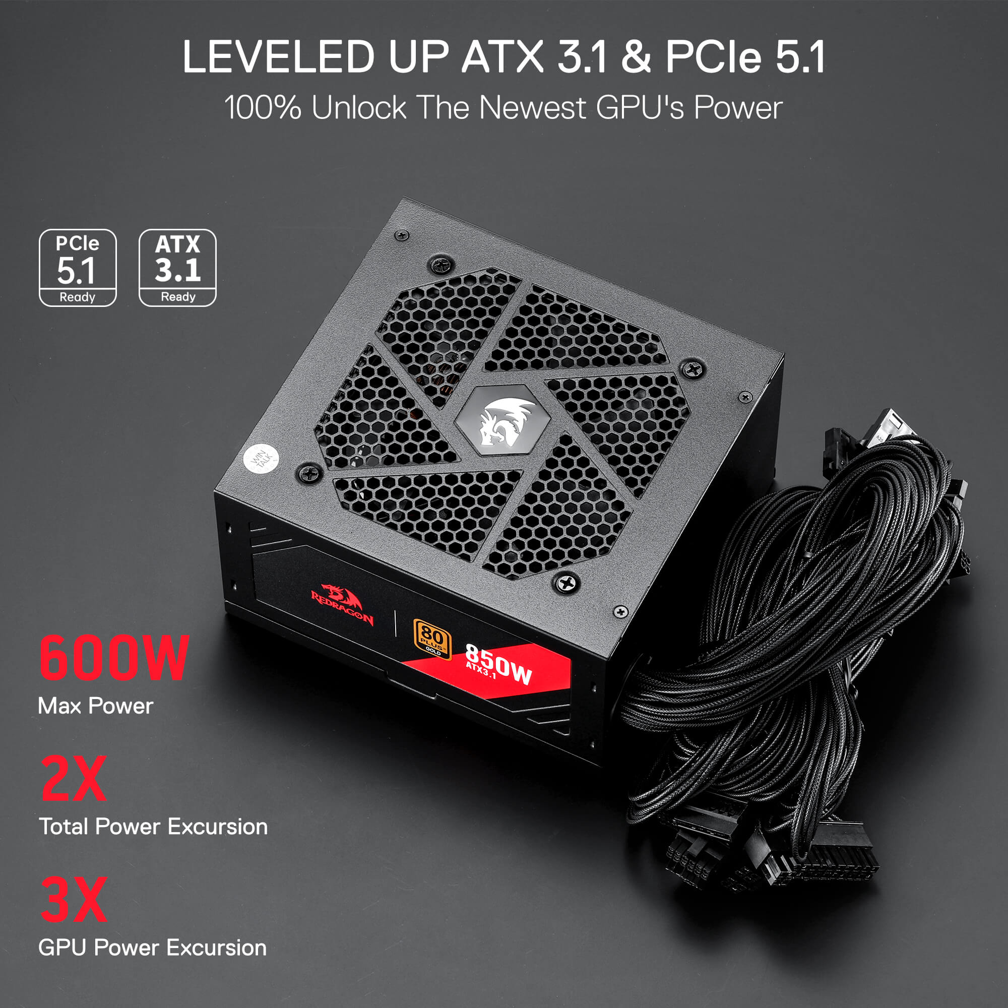 RGMS-850W PRO 80+ ATX 3.1 Gold 850 Watt Power Supply - Image 13