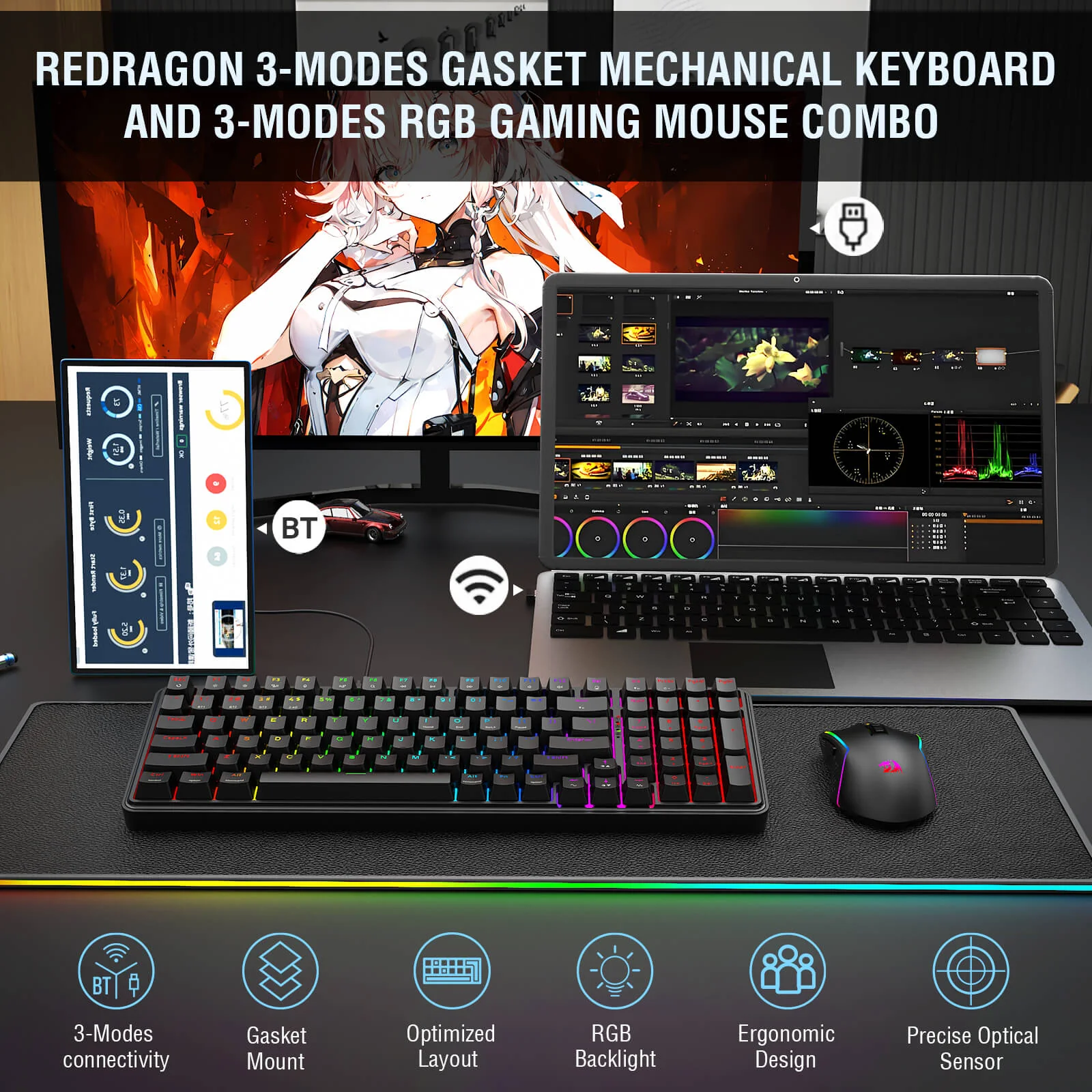 S162 3-Mode Wireless Gaming Keyboard & Mouse Combo - Image 4